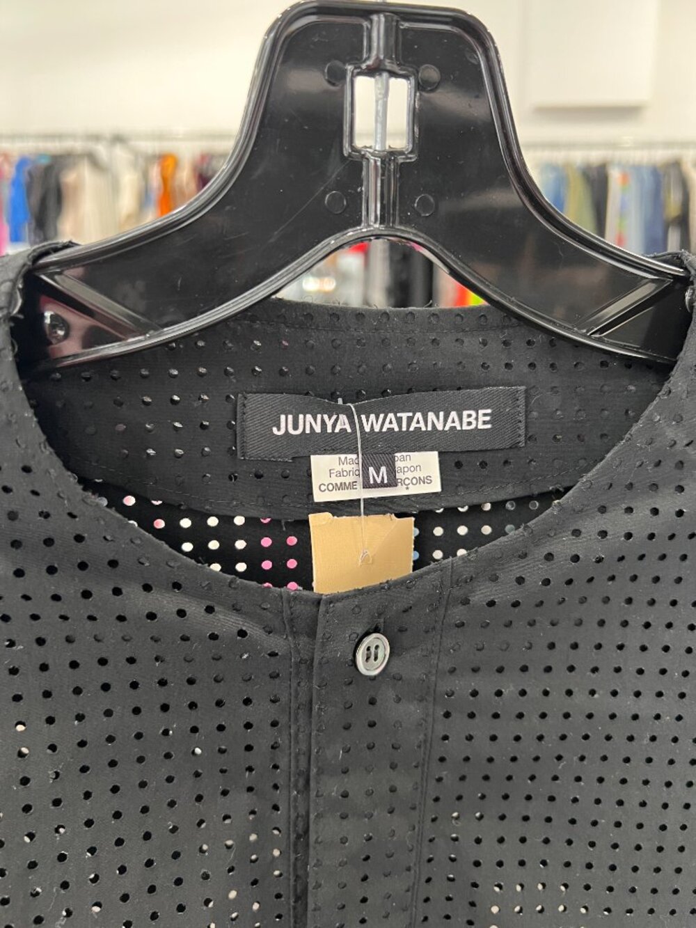 $1936 Junya Watanabe Black Perforated Faux Pearl Embellished Shirt size Medium - Picture 10 of 11